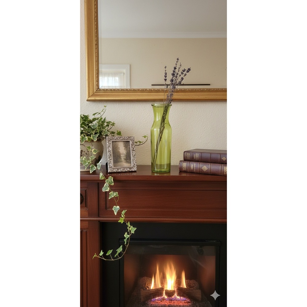 Chartreuse Green Glass Flower Vase Slim Cylindrical Lime Green Home Decor 8 in